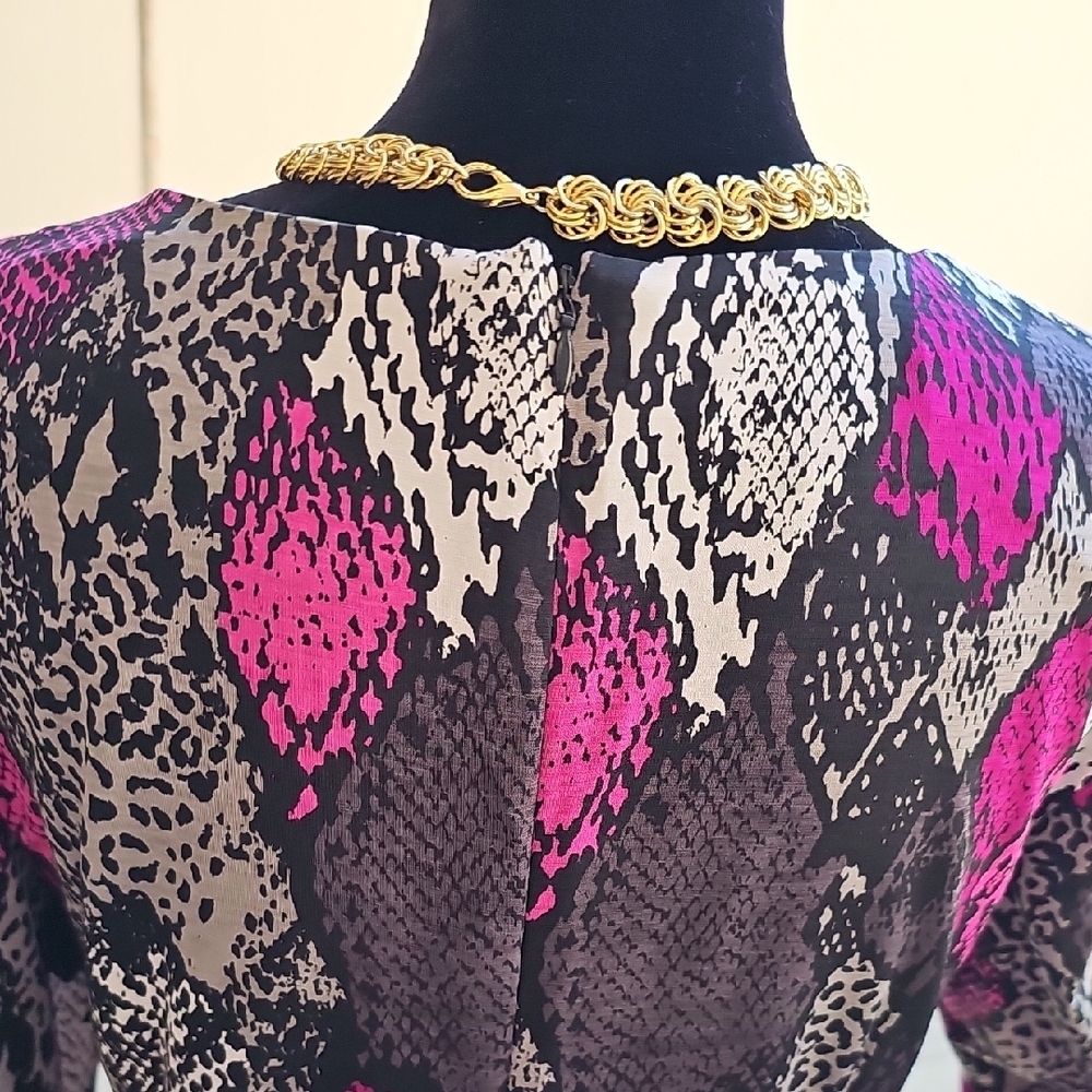 Nine West Black and Pink Sheath Dress Long Sleeve Crew Neck size 2 - Picture 6 of 15